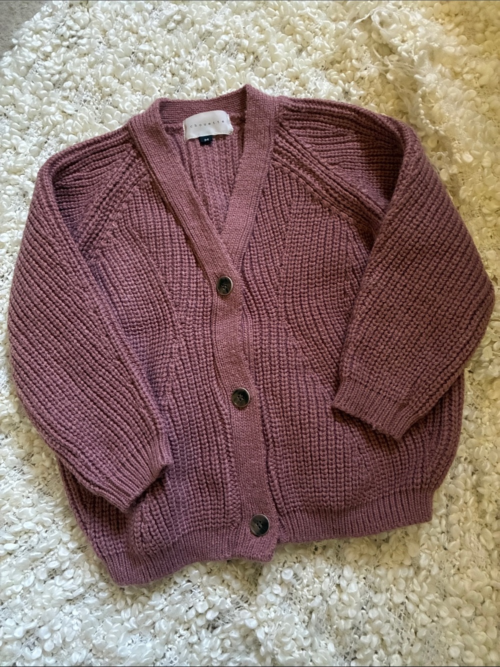 Chunky Mauve Knit Button-Up Cardigan Sweater - 4-5 y.o.